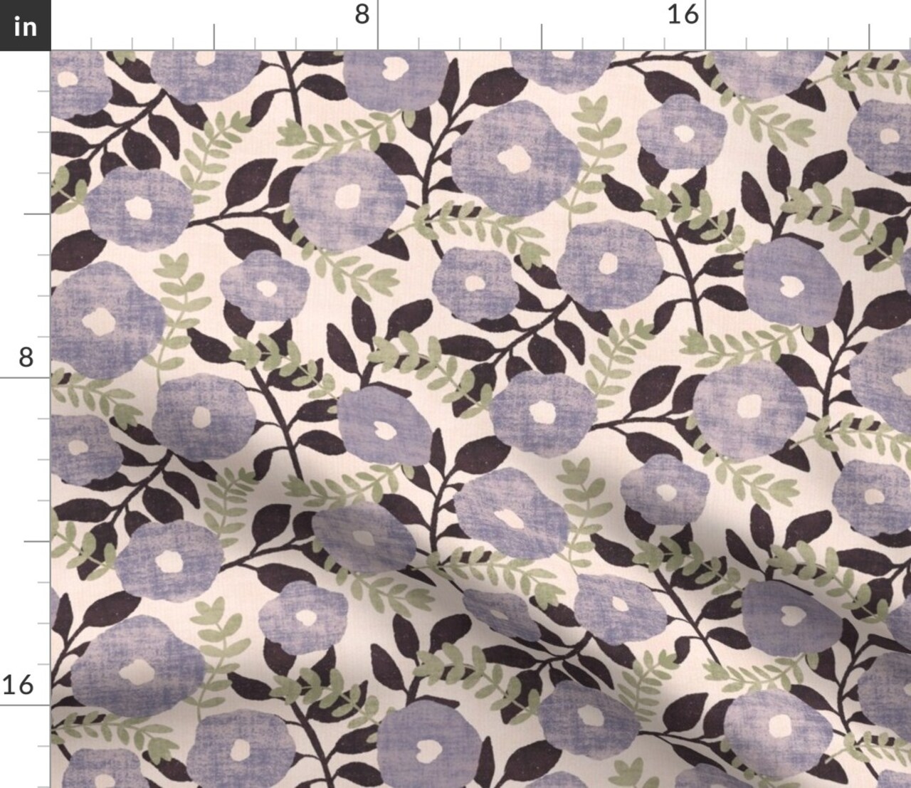 Purple Gray Florals Lavender Leaves Beige Cream Nature Botanical Faux Textured Look Custom Printed Fabric by Spoonflower Various Fabrics by the Yard or Fat Quarter